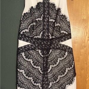 Ark & Co White Midi Dress with Black Lace Overlay